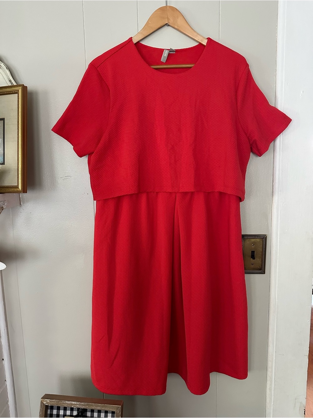 ASOS Coral Red Textured Nursing Friendly Crewneck Dress